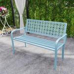 Trädgårdsbänk Parkbänk 2-Sits Blå av Metall för Balkong och Trädgård Väderbeständig Bänk med Ryggstöd 240 kg 127 x 63 x 85 cm