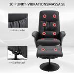 Massagestol med Pall och Förvaring, Ergonomisk TV-Stol med 10 Vibrationspunkter, Bekväm Relaxfåtölj i Konstläder, Svart, 76 x 81 x 105 cm