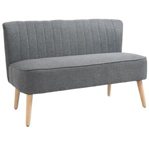 2-Sitsig Soffa i Tyg, Kompakt Tygsoffa med Träben, Bekväm Sittplats för Det Lilla Vardagsrummet, Ljusgrå, 117 x 56,5 x 77 cm