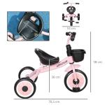 Trehjuling Barncykel Rosa av Metall och Plast för Barn 2-5 År med Justerbar Sits och Cykelkorg Ringklocka och Pedaler