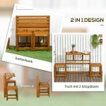Trädgårdsbänk med Bord 2-i-1, Smart Utemöbel i Lärkträ, Omvandlingsbar Bänk till Matgrupp, Teak-Look