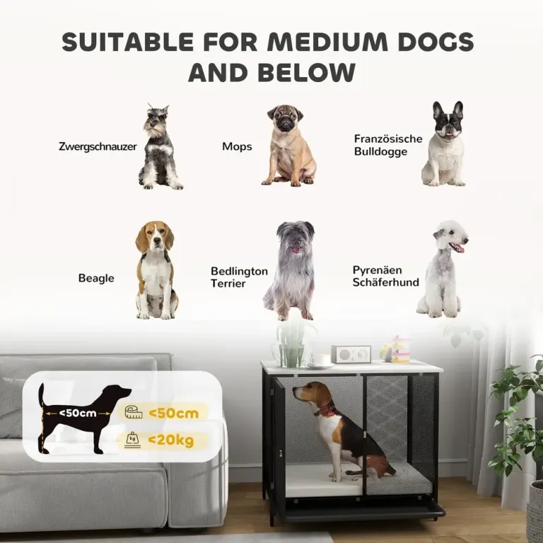 Hundbur 80 x 55 x 71 cm med Dyna och Justerbara Fötter