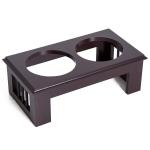 Hundskål Set 2 Foderskålar Rostfritt Stål Upphöjd Kattskål MDF Lättskött Kaffe 44 X 24 X 15 Cm
