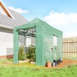 Växthus Pop-up Grön PE-plast för Trädgård Hopfällbart Odlingshus med Dörrar och Fönster Väderbeständigt 300x200x270 cm