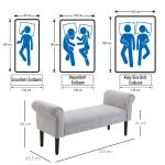 Elegant Sittbänk med Rullade Armstöd, Klädd Bänk i Linnetyg för Hall och Sovrum, Klassisk Design med Träben, Ljusgrå