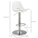 Barstolar i Konstläder 2-Pack, Snurrbara Köksstolar med Ryggstöd, Justerbar Höjd och Bekväm Sits, Vit, 40 x 42 x 82-104 cm