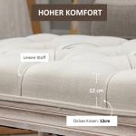 Fotpall Fotstöd Krämvit av Tyg med Linnelook och Trä för Vardagsrum Stoppad Pall med Vadderad Sits