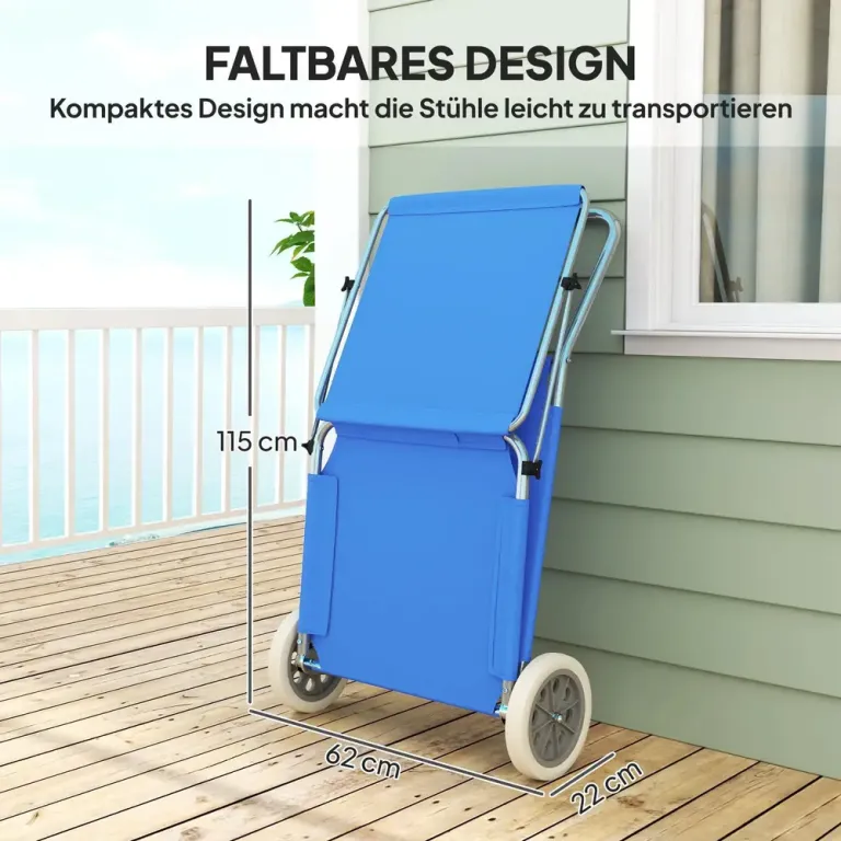 Solstol Trädgårdsstolar Set 2 Blå av Tyg och Metall