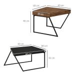 Soffbordsset med 2 Sidobord, Industriell Design, Stålstomme, Trä/Svart