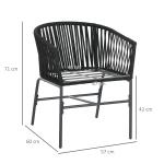 Trädgårdsstolar Uteplatsstolar Svart av Metall för Trädgård och Balkong Set om 2 med Kuddar Böjd Boho Stil 57 x 60 x 71 cm