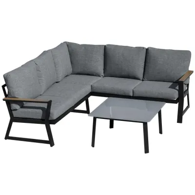 Loungegrupp i Aluminium 4 Delar Utemöbel med L-soffa