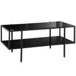 Soffbord Sidobord Svart av Stål och Härdat Glas för Vardagsrum Rektangulärt Bord med 2 Hyllor 100 x 55 x 45,5 cm