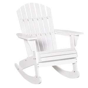 Adirondack Gungstol i Trälook, Bekväm Trädgårdsstol för Avkoppling, Väderbeständig Design för Uteplatsen, Vit, 77 x 94 x 97 cm