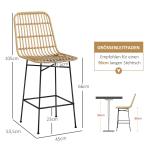 Barstolar Köksstolar Set om 2 Natur Svart av Rotting och Stål för Bar Boho Stil med Ryggstöd Lastkapacitet 120 kg 45 x 53,5 x 105 cm
