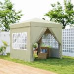 Lusthus Partytält Pop-Up Paviljong Krämvit av Polyester och Metall för Trädgård och Camping Vintertätt Tält med 4 Sidopaneler 2,5 x 2,5 m