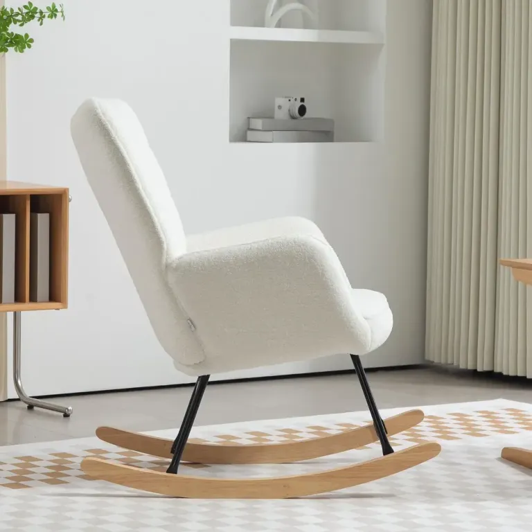 Gungstol Relaxstol med Berberfleecelook Vit av Tyg och Trä