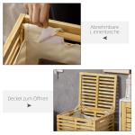 Bambu Tvättkorg med Lock och Tvättpåse, 63 L, Naturträ, 44 x 37 x 62,5 cm