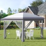 Hopfällbar Paviljong Gazebo Grå av Oxford Tyg och Metall för Trädgårdsfester Pop-Up Tält med LED och Mesh Sidoväggar 3,3 x 3,3 m