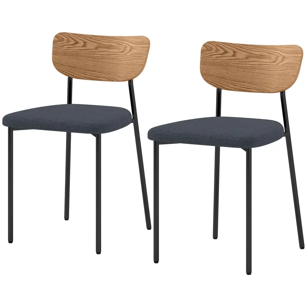Set 2 Matstolar i Linnelook Armlös med Metallben Grå