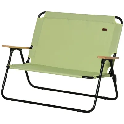 Hopfällbar Campingstol 2-Sits med Mugghållare, Grön