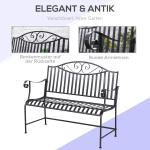 Trädgårdsbänk i Metall för 2 Personer, Robust Parkbänk med Ryggstöd, Väderbeständig Sittplats för Trädgård, Grå, 155 x 54 x 96 cm, 220 kg