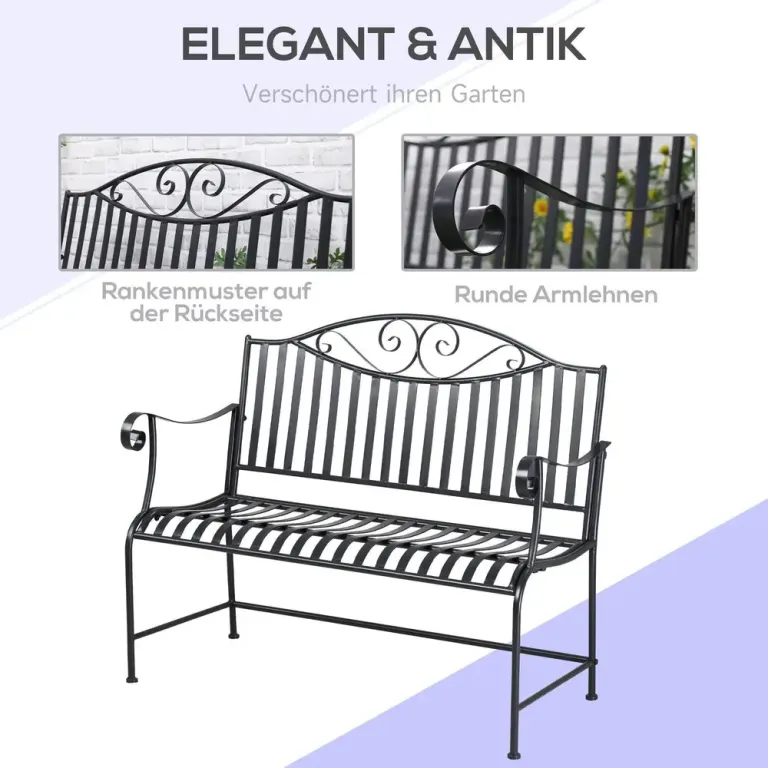 Trädgårdsbänk i Metall för 2 Personer 155 x 54 x 96 cm