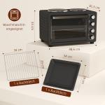 Miniugn Bordsugn med 2 Värmeplåtar Svart av Rostfritt Stål för Kök Ugn med Timer och Grillgaller 28 l 2600 W