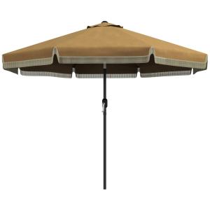 Parasoll Uteplatsparasoll Khaki av Polyester och Metall för Trädgård och Balkong Lutande Strandparasoll med Fransar Ø 265 cm