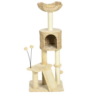 Kattträd med Kattgrotta, Solstol och Lekboll, Brun/Beige, 45 x 40 x 116 cm