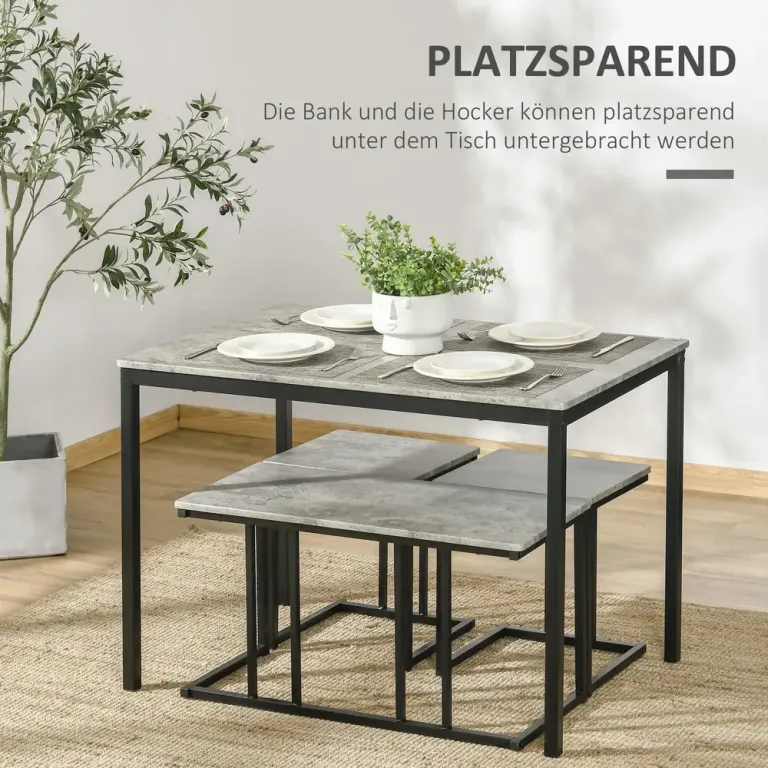 Matgrupp Köksbord Grå av Trä och Metall 4 Delar med Bord
