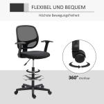 Ergonomisk Ritstol med Fotring, Höj- och Sänkbar Arbetsstol, Bekväm Snurrstol för Höga Skrivbord, Svart, 60 x 56 x 110-132 cm