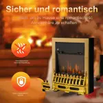 Elektrisk Öppen Spis Guld Fristående Kamin med LED-Eld Justerbar Värme och Termostat 48,2 X 18,5 X 59,2 Cm 1000/2000 W