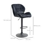 Barstolar i Konstläder 2-Pack, Snurrbara Köksstolar med Ryggstöd, Justerbar Höjd och Bekväm Sits, Svart, 51,5 x 57,5 x 93-114,5 cm