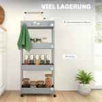 Köksvagn med 4 Hyllor, 4 Flexibla Krokar och 4 Hjul, Nischvagn, Grå, 40x19x90 cm