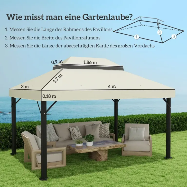 Ersättningstak för Paviljong Dubbeltak Gräddvit 3 x 4 m