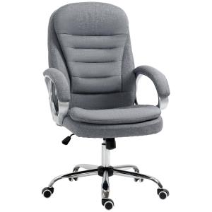 Ergonomisk Kontorsstol Linnetyg Justerbar med Vippfunktion och Armstöd Stilren Design Svart 64 X 75 X 111-121 Cm