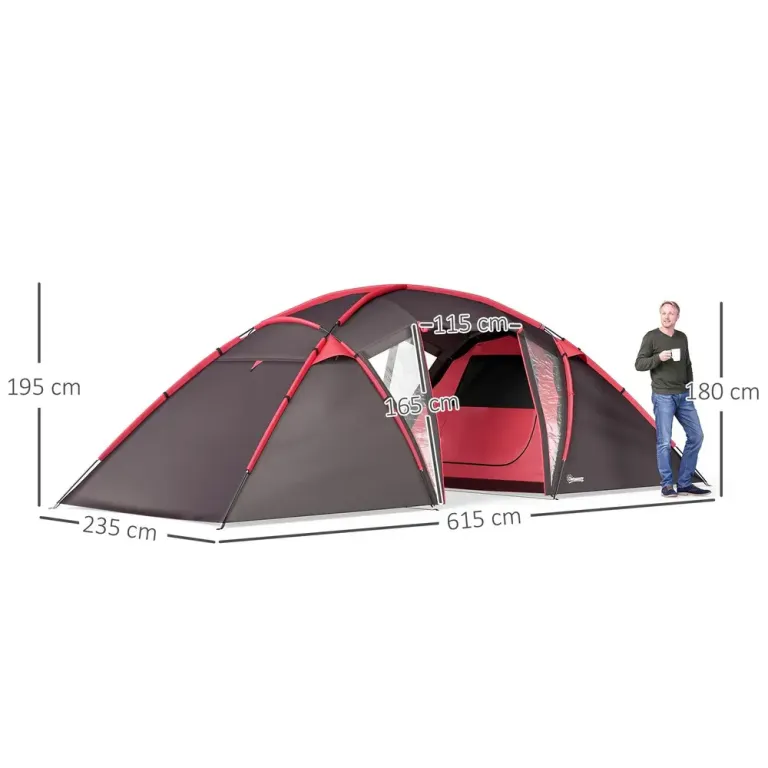 Tunneltält Campingtält för 4-6 Personer 3 Rum