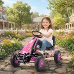Trampbil Go-kart Rosa Metall och Plast för Barn 3-8 År Trampfordon med Justerbar Sits och Handbroms Säker och Rolig Lek