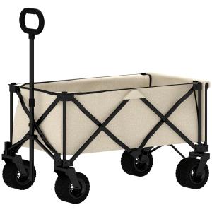 Trädgårdsvagn 100 kg – Hopfällbar Transportvagn med Avtagbar Presenning, Handtag och Hjul – 138 Liter Utrustningsvagn för Trädgård och Hemmet – Trädgårdsbeige