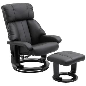 Massagestol med Pall, Bekväm TV-Fåtölj i Konstläder, Avslappnande Massagefunktion för Vardagsrummet, Svart, 76 x 80 x 102 cm