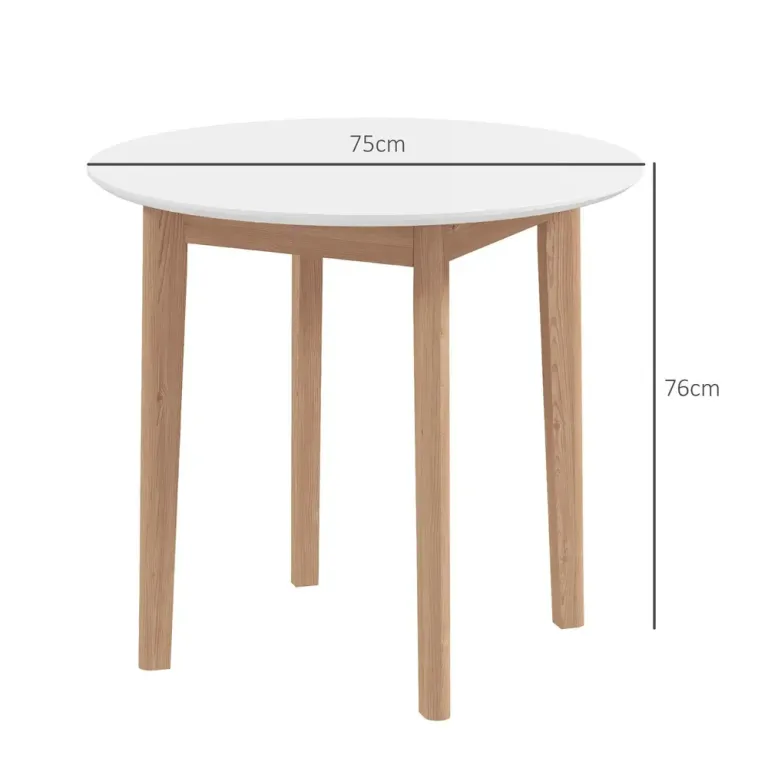 Matbord Runt Köksbord Vit av Massivt Trä Lantlig 75 x 76 cm