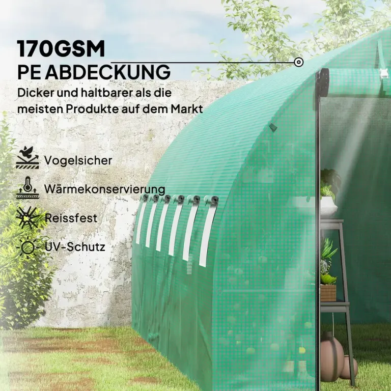 Växthus Filmtunnel 12 Fönster Grön av PE 6 x 3 x 2 m