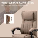Kontorsstol med Massagefunktion, Fällbart Ryggstöd, Utdragbart Fotstöd, Linnelook, Brun, 65 x 61 x 118 cm