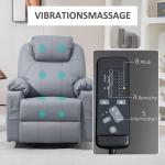 TV-Stol Massagestol Grå av Tyg och Metall för Avkoppling Elektrisk med Ståhjälp och Liggfunktion Fjärrkontroll
