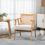 Exotisk Stoppad Stol, Gummiträ, Sittdyna i Linnelook, Crème, 63 x 69 x 78 cm