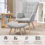 Vingstol Fåtölj Grå av Manchesterlook och Trä för Vardagsrum Relaxstol med Pall Stoppad TV Stol Bekväm