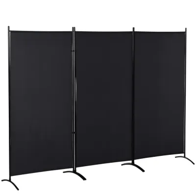 Rumsavdelare 3-Panelers Sekretessskärm Metallram Svart