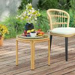 Runt Sidobord i Polyrattan, Soffbord med Glasbordsskiva, Gul, Ø50 cm