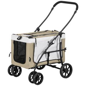 Husdjursvagn Hundvagn med Avtagbar Bärväska Khaki av Oxford Tyg för Hundar och Katter Hopfällbar Vagn 81 x 58 x 97,5 cm