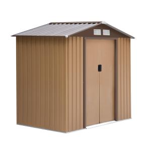 Liten Redskapsbod i Metall, Kompakt Trädgårdsskjul med Skjutdörrar, Praktisk Förvaring för Små Utrymmen, Gul, 213 x 130 x 185 cm
